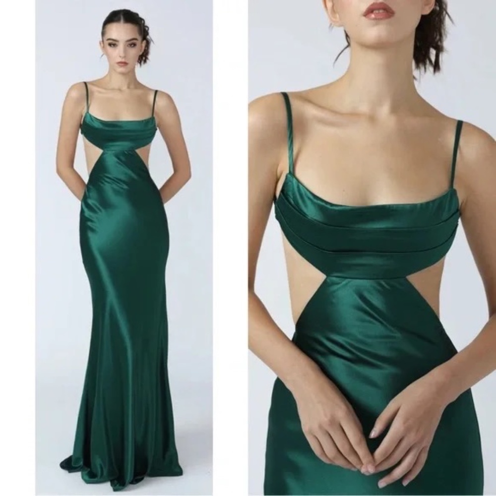SAU LEE Paula Emerald Green Dress US Size 4 Satin Silk Look and Feel